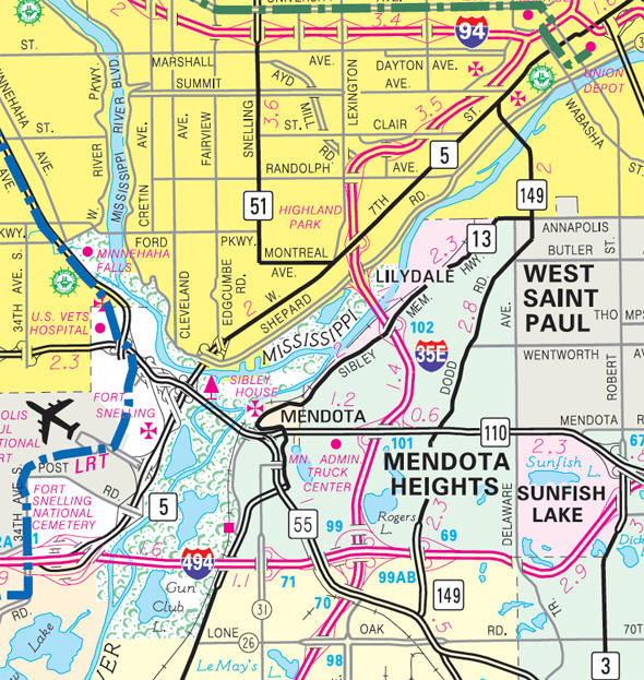 Minnesota State Highway Map of the Lilydale Minnesota area 