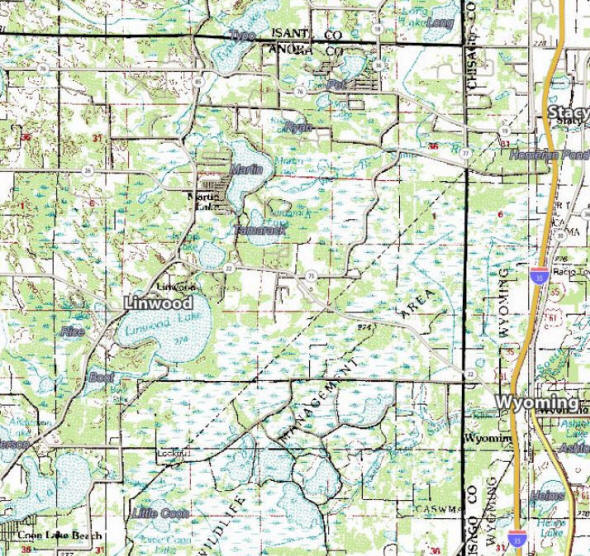 Topographic map of the Linwood Township Minnesota area