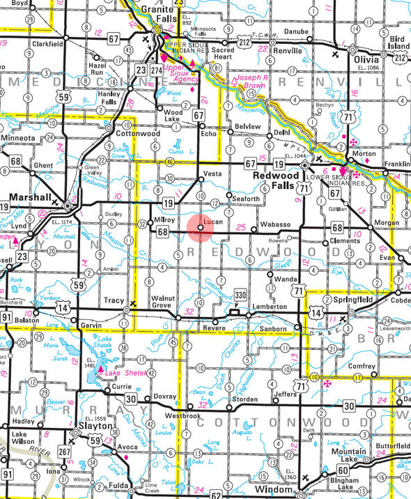 Minnesota State Highway Map of the Lucan Minnesota area 
