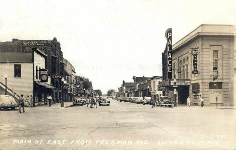 Main Street looking east from Freeman Avenue, Luverne Minnesota, 1940's