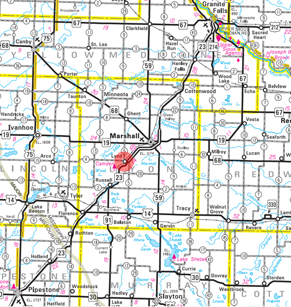 Minnesota State Highway Map of the Lynd Minnesota area 