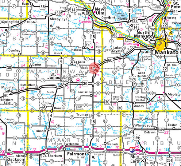 Minnesota State Highway Map of the Madelia Minnesota area 