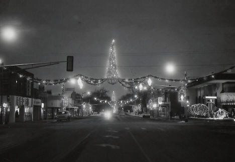 Christmas decorations on Main Street, Marshall Minnesota, 1970's