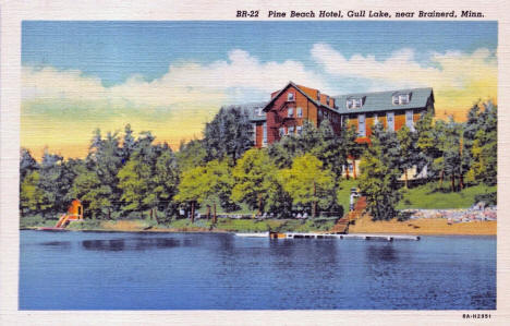 Pine Beach Hotel on Gull Lake, Merrifield Minnesota, 1938