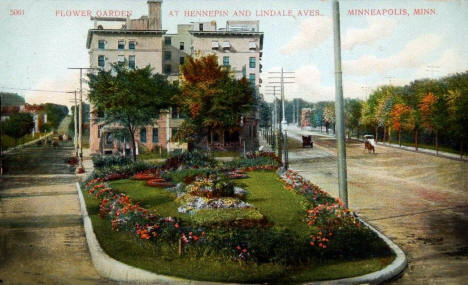Flower Garden at Hennepin and Lyndale Avenues, Minneapolis Minnesota, 1909