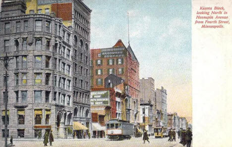 Kasota Block, looking north on Hennepin Avenue from 4th Street, Minneapolis Minnesota, 1908