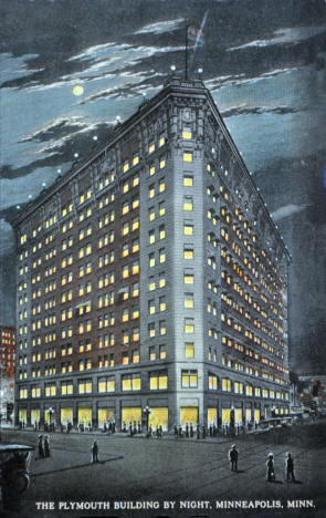 The Plymouth Building at night, Minneapolis Minnesota, 1920's