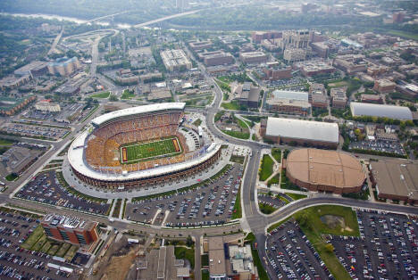 Aerial view, TCF Bank Stadium and Stadium Village area, Minneapolis Minnesota, 2009