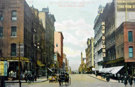 Nicollet Avenue looking east (north) from 7th Street, Minneapolis Minnesota, 1909