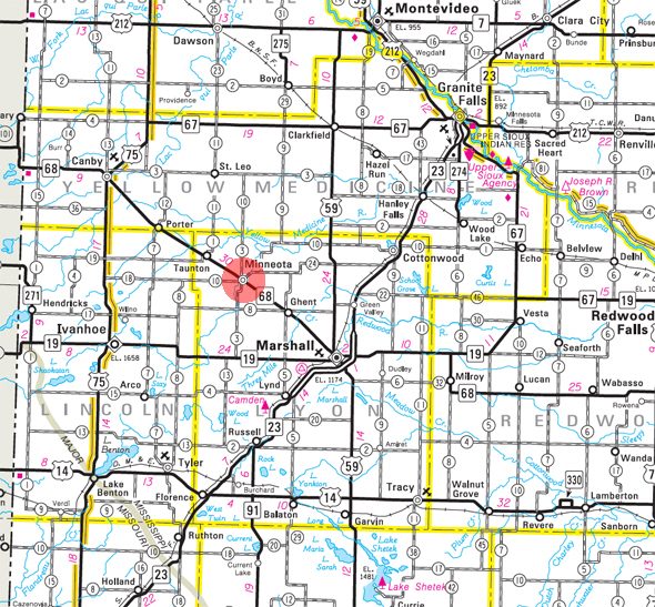 Minnesota State Highway Map of the Minneota Minnesota area 