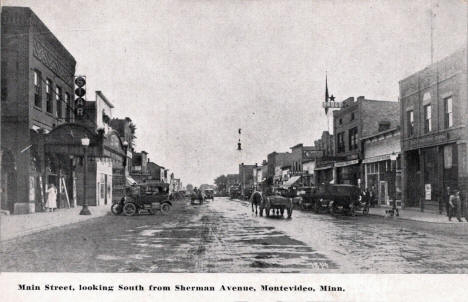Main Street looking south from Sherman Avenue, Montevideo Minnesota, 1910's