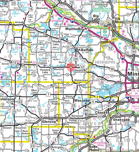 Minnesota State Highway Map of the Montrose Minnesota area 
