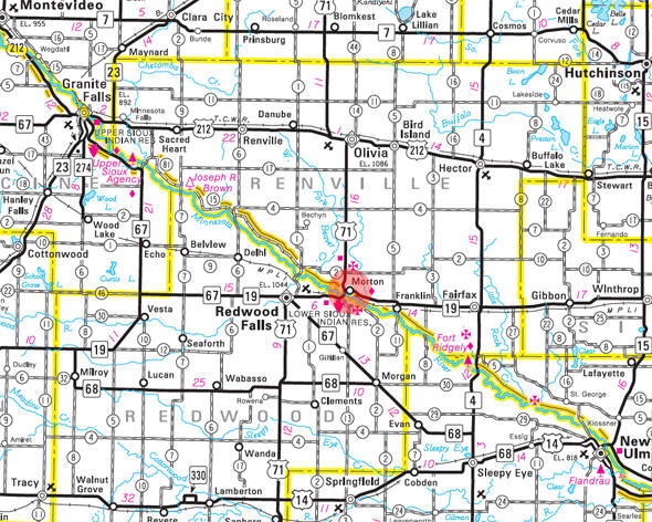 Minnesota State Highway Map of the Morton Minnesota area 