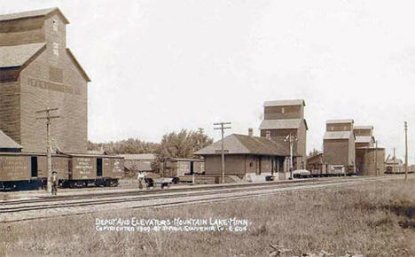 Depot and Elevators, Mountain Lake Minnesota, 1909