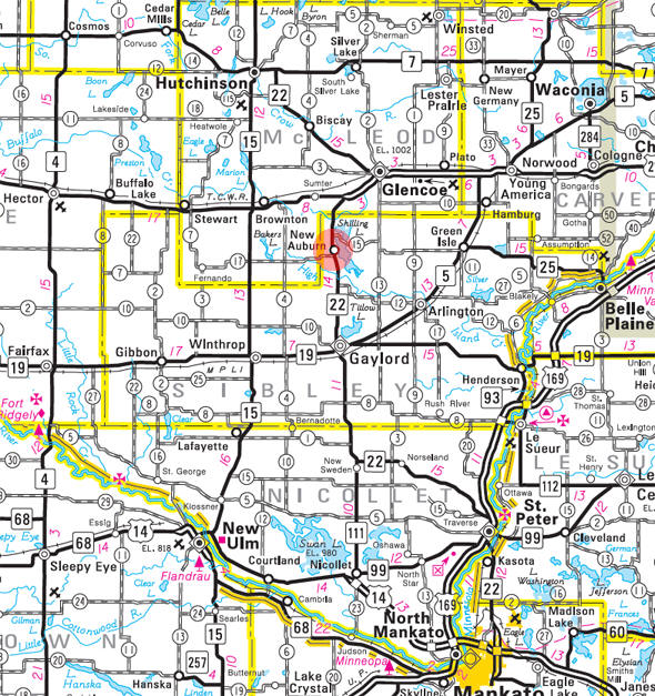 Minnesota State Highway Map of the New Auburn Minnesota area 