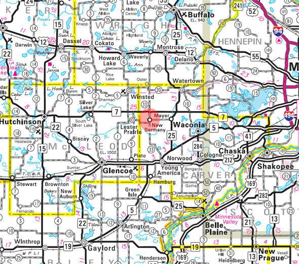 Minnesota State Highway Map of the New Germany Minnesota area 