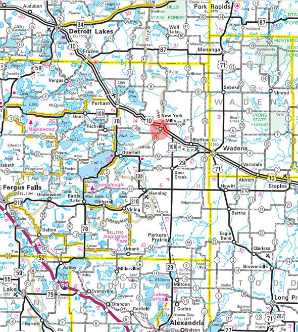 Minnesota State Highway Map of the New York Mills Minnesota area