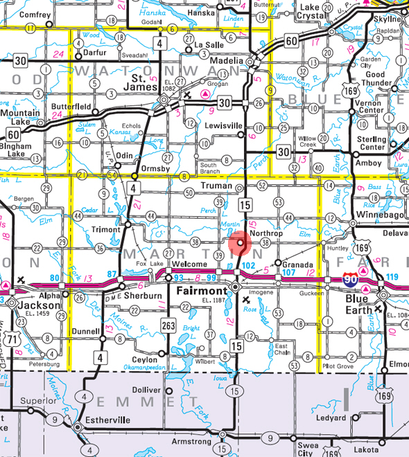 Minnesota State Highway Map of the Northrop Minnesota area 