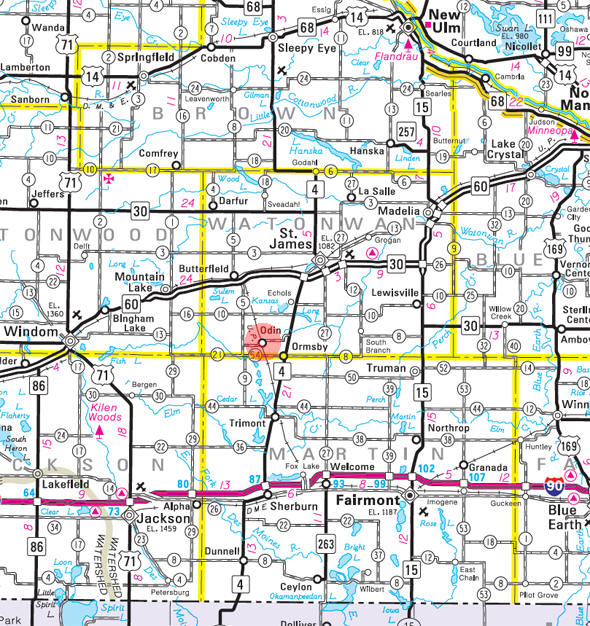 Minnesota State Highway Map of the Odin Minnesota area 