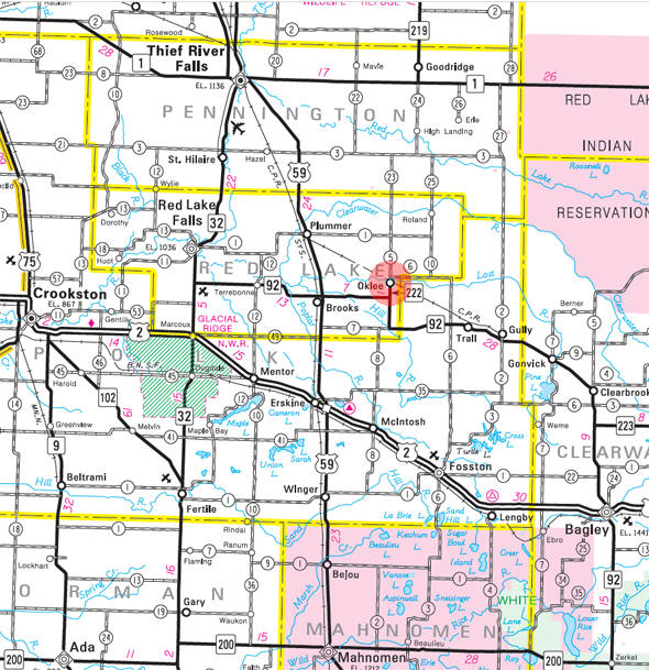 Minnesota State Highway Map of the Oklee Minnesota area 