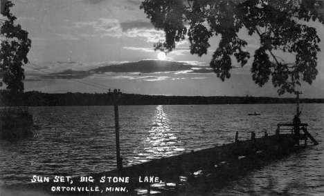 Sunset over Big Stone Lake, Ortonville Minnesota, 1930's