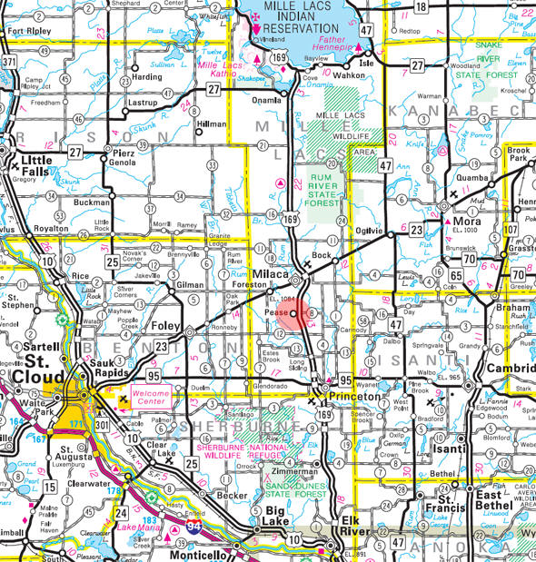 Minnesota State Highway Map of the Pease Minnesota area 