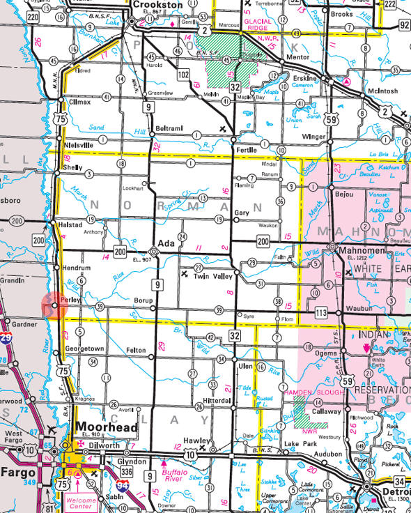 Minnesota State Highway Map of the Perley Minnesota area