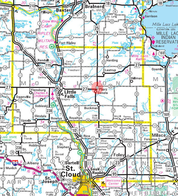 Minnesota State Highway Map of the Pierz Minnesota area