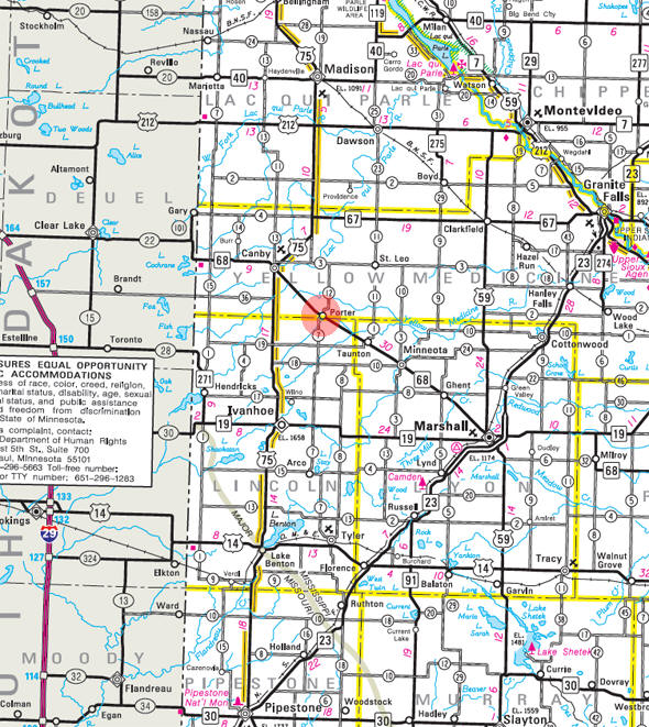 Minnesota State Highway Map of the Porter Minnesota area 
