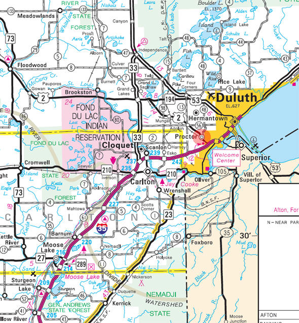 Minnesota State Highway Map of the Proctor Minnesota area