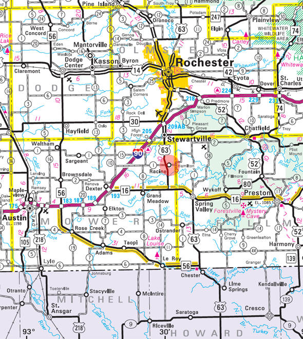 Minnesota State Highway Map of the Racine Minnesota area 