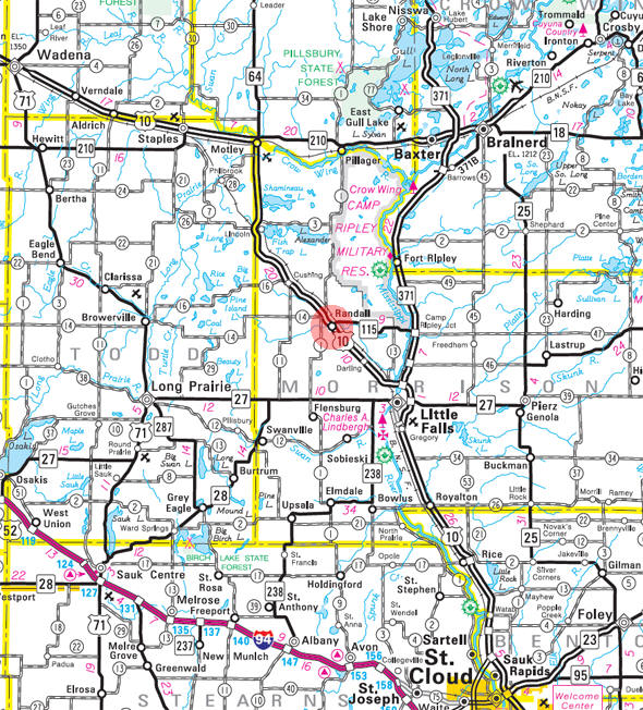 Minnesota State Highway Map of the Randall Minnesota area
