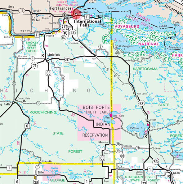 Minnesota State Highway Map of the Ranier Minnesota area