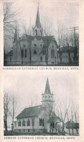 Norwegian Lutheran Church and German Lutheran Church, Renville Minesota, 1910