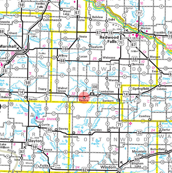Minnesota State Highway Map of the Revere Minnesota area 
