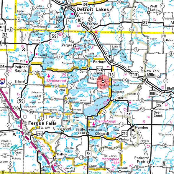 Minnesota State Highway Map of the Richville Minnesota area