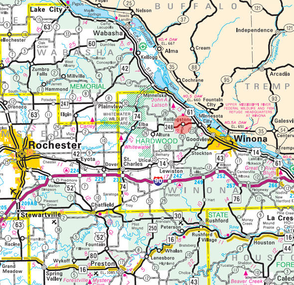 Minnesota State Highway Map of the Rollingstone Minnesota area 
