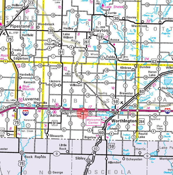 Minnesota State Highway Map of the Rushmore Minnesota area