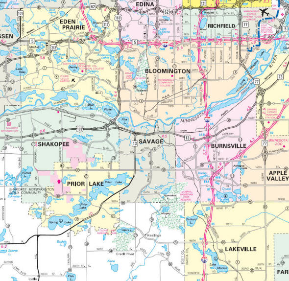 Minnesota State Highway Map of the Savage Minnesota area 