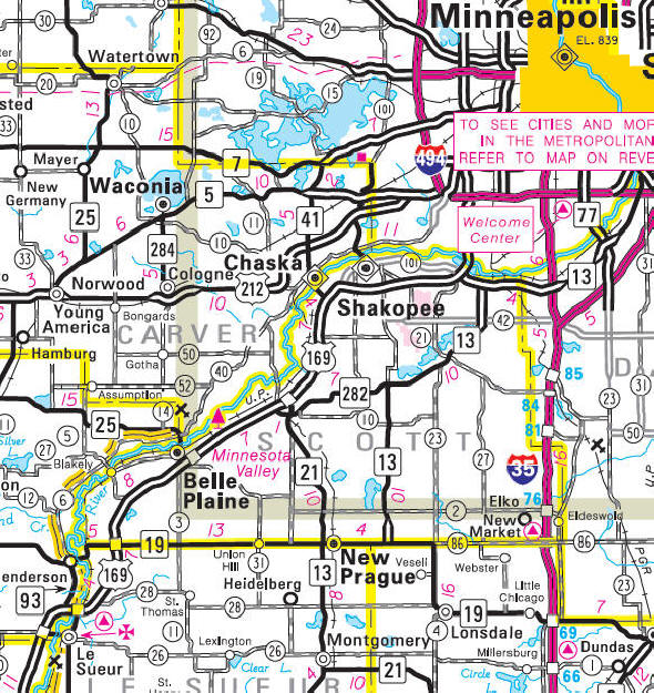 Minnesota State Highway Map of the Scott County Minnesota area