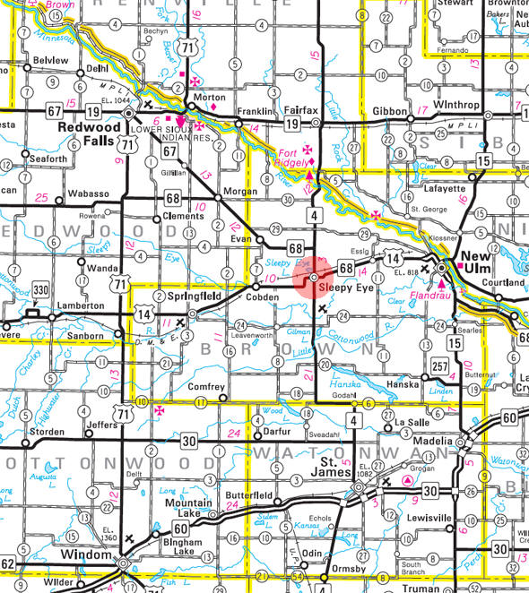 Minnesota State Highway Map of the Sleepy Eye Minnesota area 