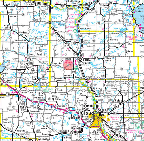 Minnesota State Highway Map of the Sobieski Minnesota area