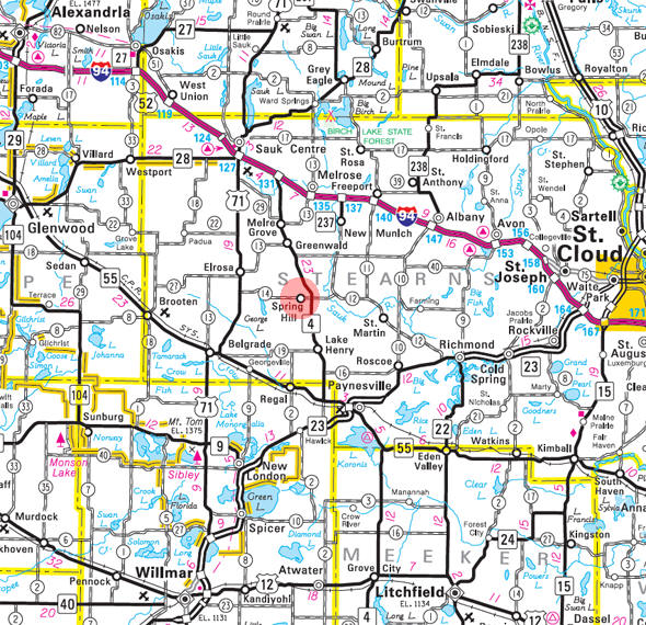 Minnesota State Highway Map of the Spring Hill Minnesota area 