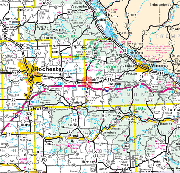 Minnesota State Highway Map of the St. Charles Minnesota area 
