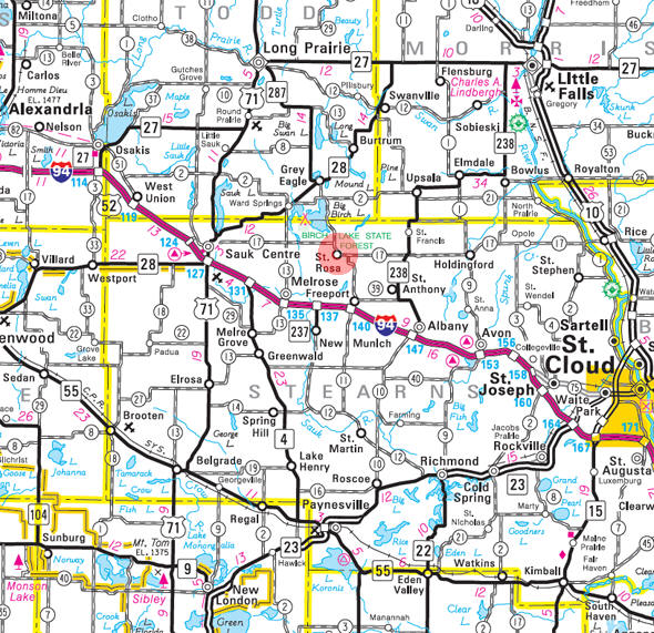 Minnesota State Highway Map of the St. Rosa Minnesota area 