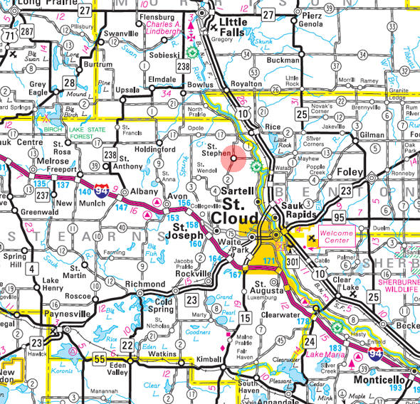 Minnesota State Highway Map of the St. Stephen Minnesota area 