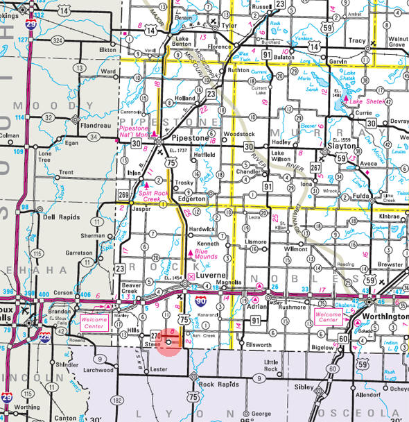Minnesota State Highway Map of the Steen Minnesota area 