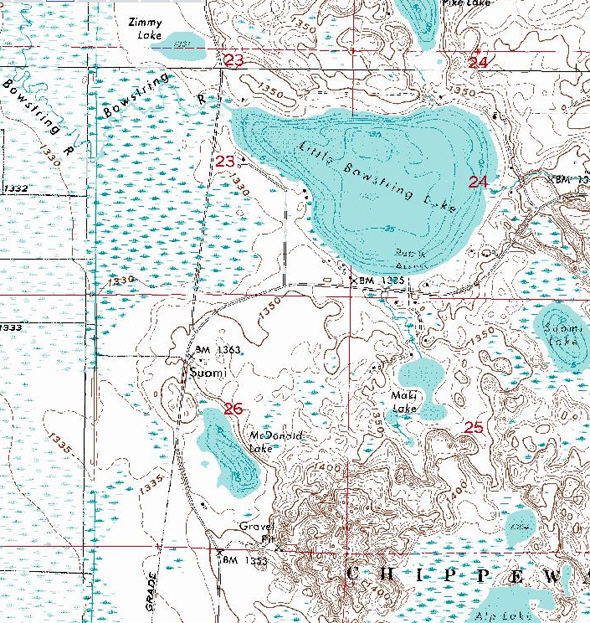 Topographic map of the Suomi Minnesota area