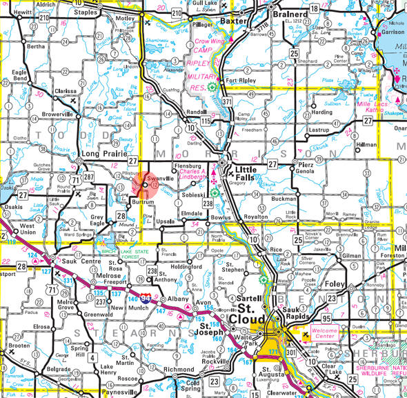 Minnesota State Highway Map of the Swanville Minnesota area