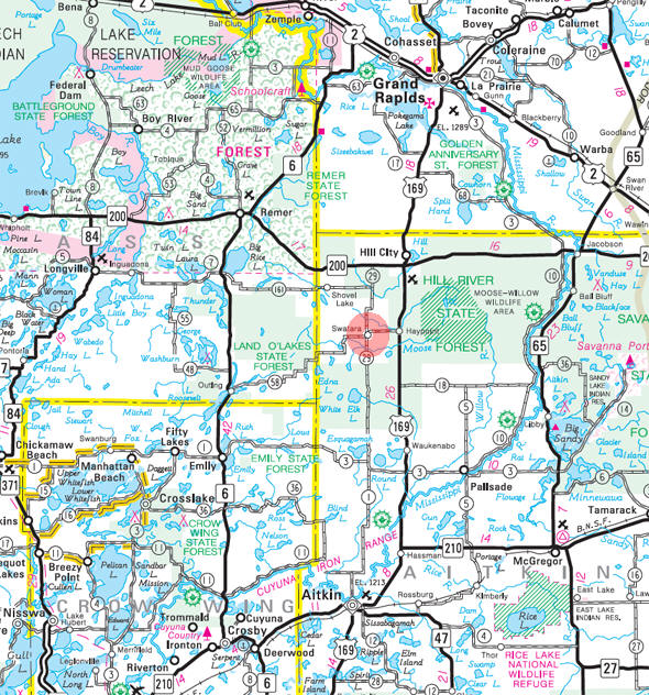 Minnesota State Highway Map of the Swatara Minnesota area 